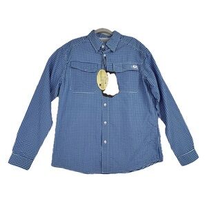 Mossy Oak Mens Blue Gingham Check Active Fit Long Sleeve Button Down Shirt M